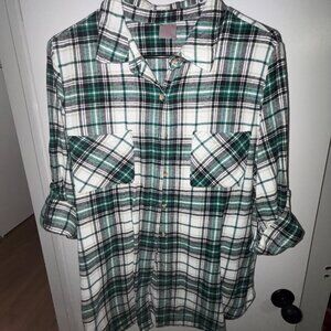 No Boundaries Green Plaid Flannel With Roll Up Tab Sleeves, Size XL